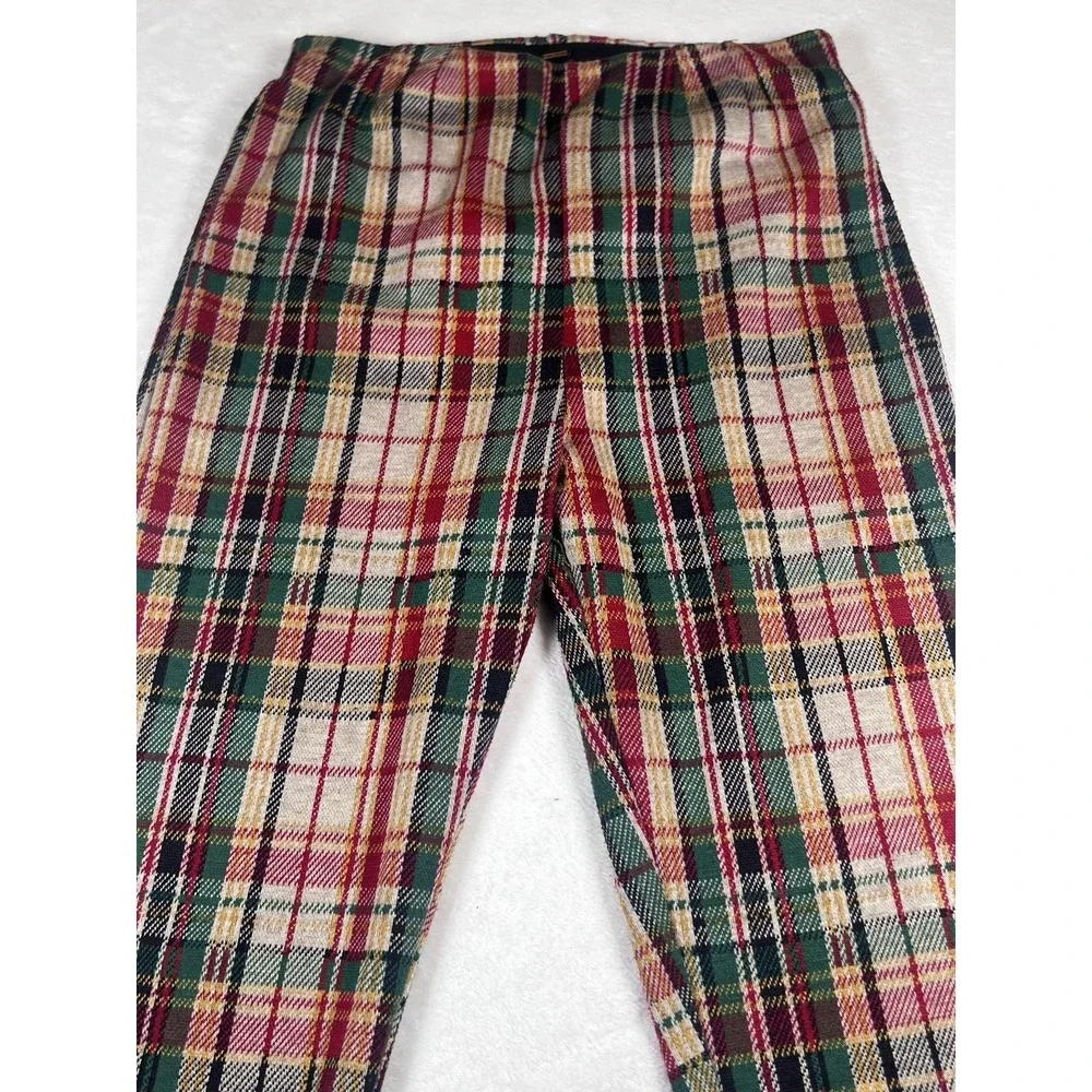 Free People Pants Womens 25‎ Multicolor Plaid Straight Leg Elastic Waist Twill